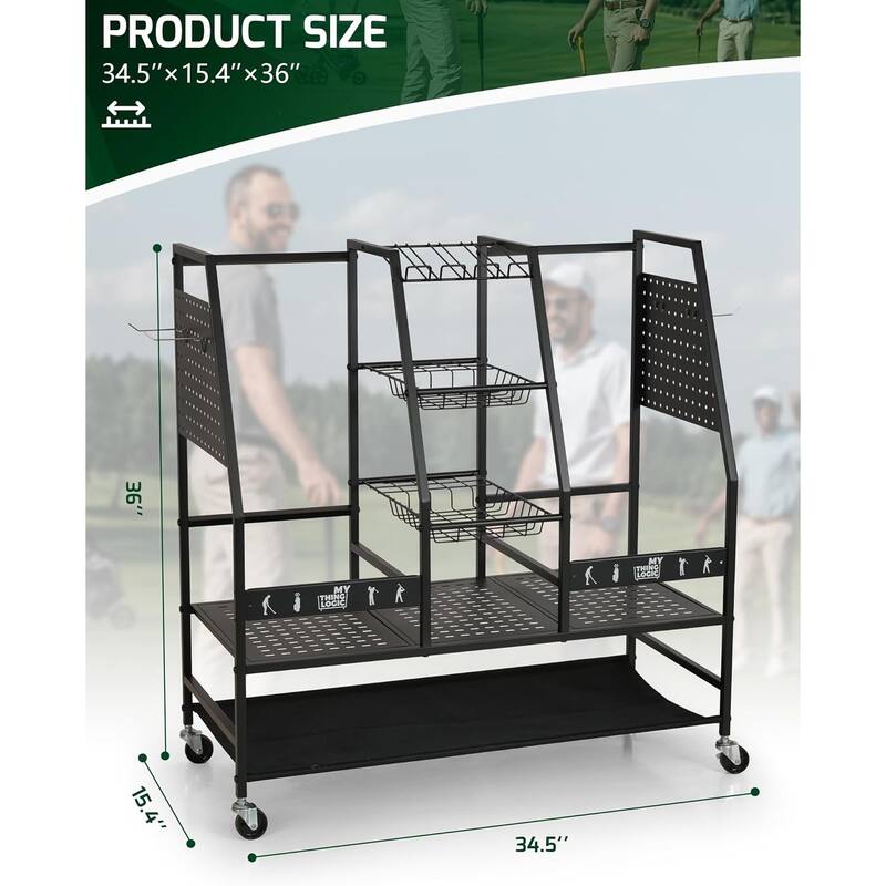 2 Golf Bag Stand Rolling Storage Rack for Clubs Shoes and Accessories