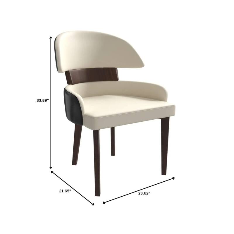 Ethos Leather Dining Chair with Rubberwood Legs Curved Back Accent Chair for Kitchen and Dining Room Set of 2