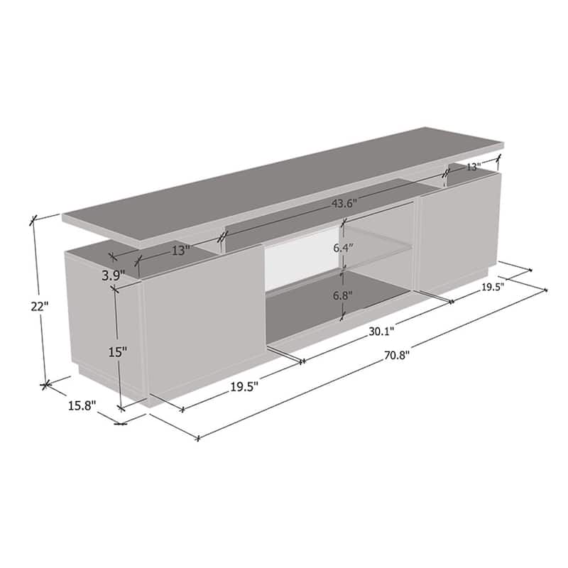Meble Furniture Eva-K Modern 71-inch TV Stand with LED Lights for up to 80" TVs