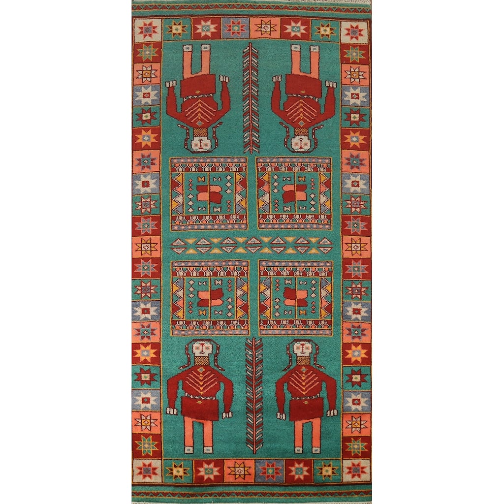 Hand Knotted Oriental 100% Wool Carpet Traditional Tribal Green Heriz (serapi) Runner Rug - 9' 10'' X 4' 2''