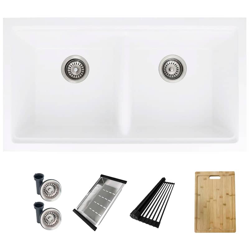 STYLISH Dual Mount 33" Double-Bowl Composite Granite Kitchen Sink - 33" x 18" x 9.5"