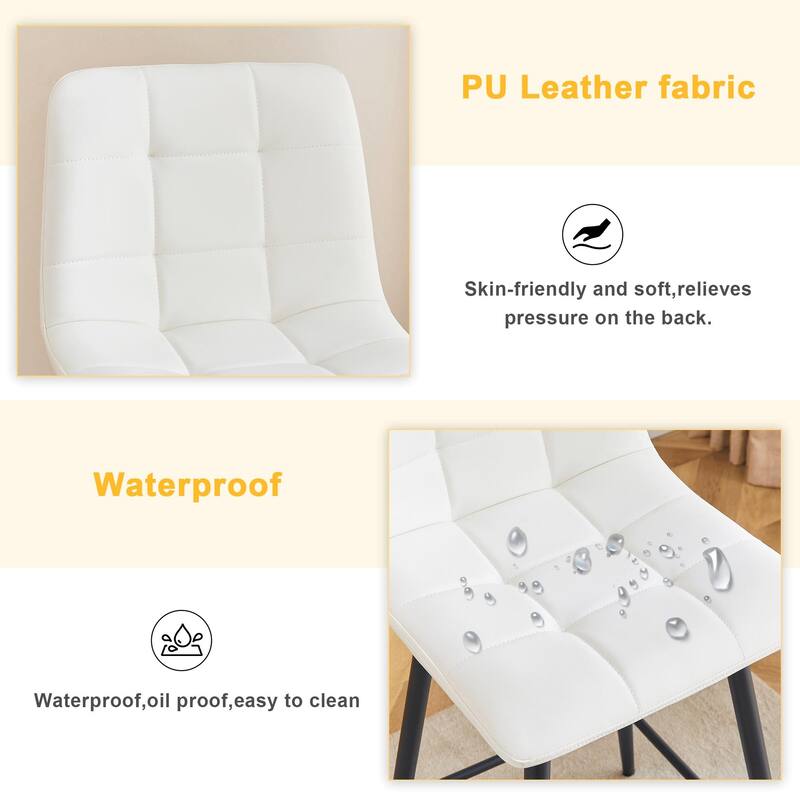 Modern PU Bar Chair 2 Pieces with Metal Legs, Checkered Design, Waterproof and Stain Resistant Suitable for Bars, Living Rooms