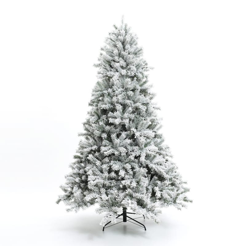 7.5Ft Pre-Lit Hinged Snow Flocked Full Fir Artificial Christmas Tree with 8 Lighting Modes - 90" H x 61.8" Diameter