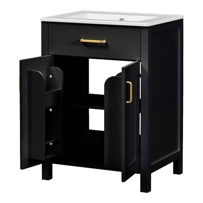 48 Inch Modern Bathroom Vanity Ceramic Sink Soft Close Doors Flip Drawer Double Layer Shelves