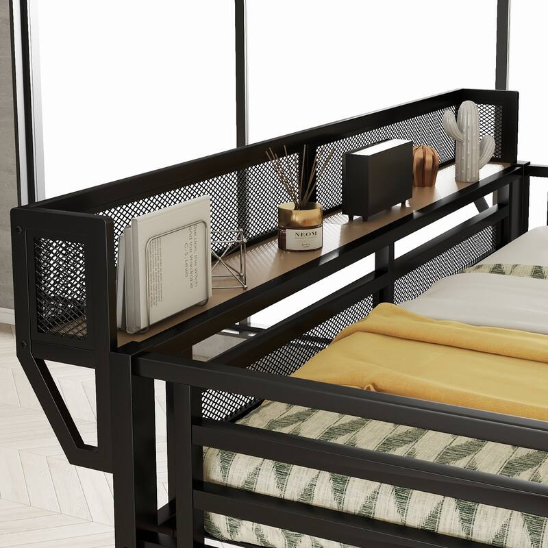 Metal Loft Bed with Desk and Charging Station