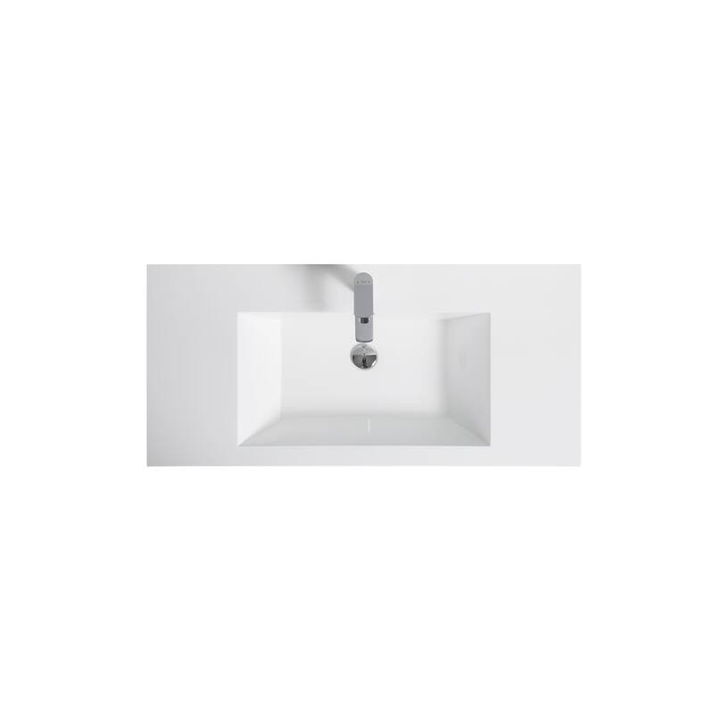 35.5-Inch Floating Bathroom Vanity with Glossy Resin Sink, Ash Grey Color, Wall-Mounted Design, 2 Drawers