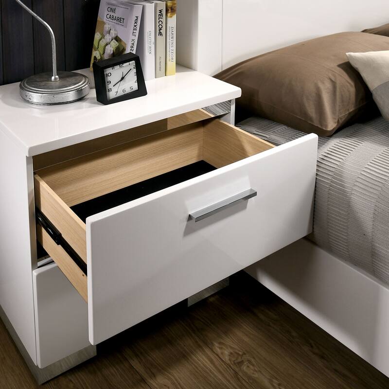 Champs Contemporary Glossy White Wood Trim 2-Drawer Nightstand with USB by Carbon Loft