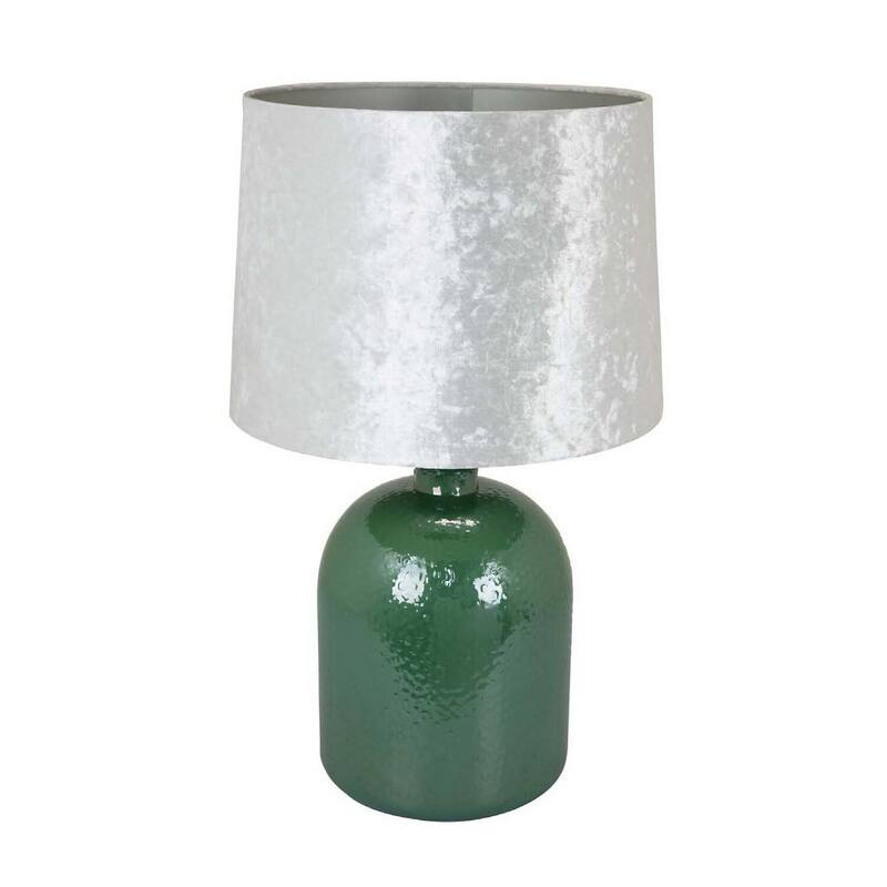 Modern Table Lamp - 25 Inch Stylish Home Decor - Green Glass Base & Drum Shade