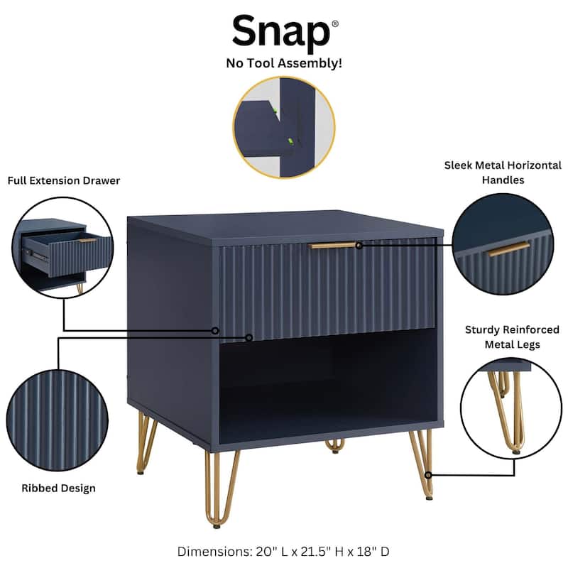 Manhattan Comfort Dumbo 1.0 Mid Century 1 Drawer Nightstand Set of 2