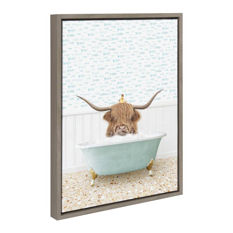 Kate and Laurel Sylvie Cow Duckling Bath Canvas by Amy Peterson - 18x24