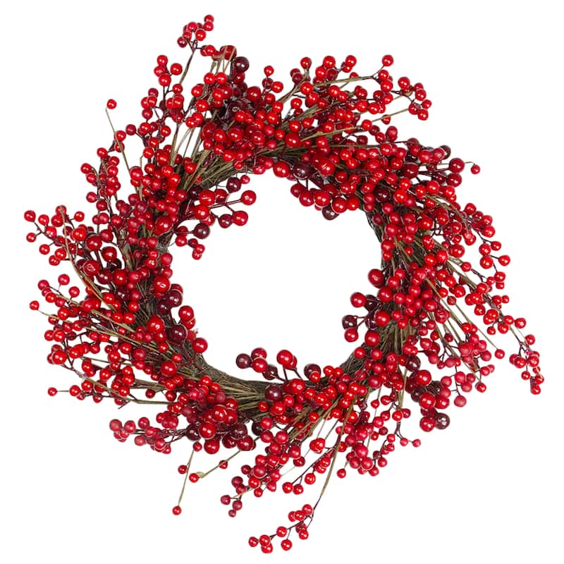 Red Berry Artificial Christmas Twig Wreath - 20-Inch Unlit - 20"