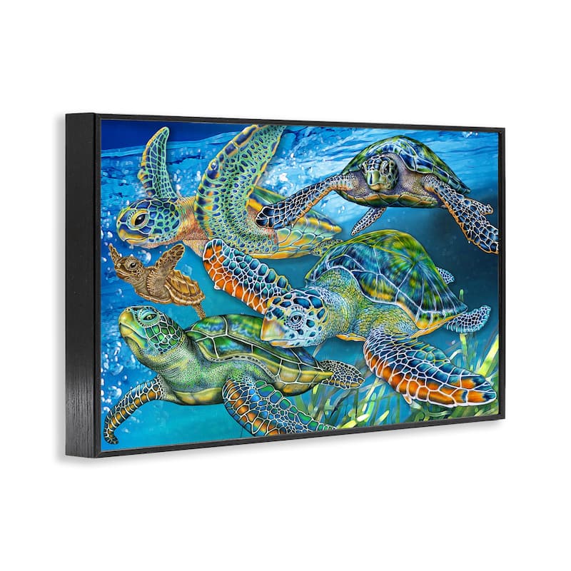 Stupell Tortoise Family Underwater Swim Framed Giclee Art Design By Tim Jeffs