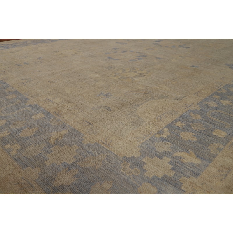 Hand Knotted Oriental 100% Wool Carpet Transitional All-Over Beige & Ivories Oushak Area Rug - 12' 4'' X 9' 2''