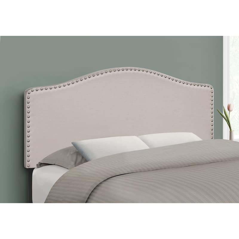 Full Size Upholstered Beige Linen Look Headboard, Transitional Style with Soft Padding for Bedroom Comfort