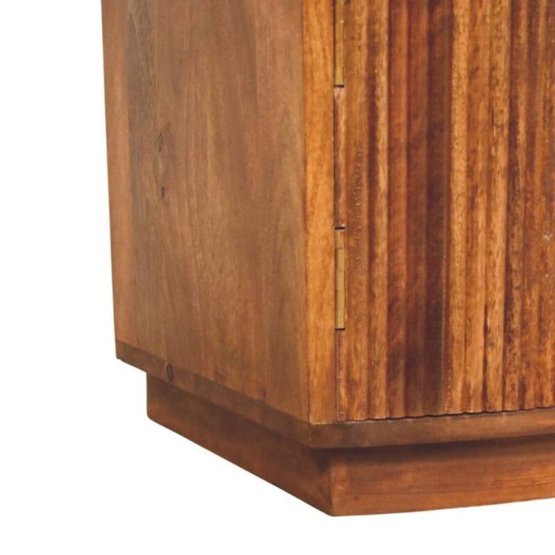 Solid Wood Curved Ribbed Bedside with Drawer,Brown,1-door