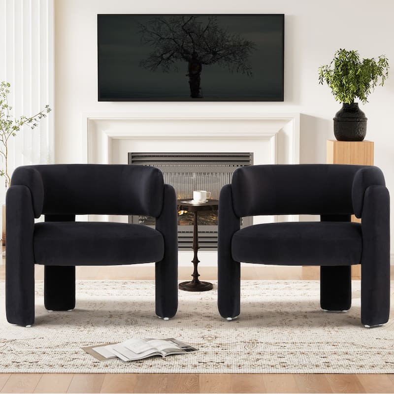 RENEWLINE Modern Velvet Barrel Accent Chair - 3-Leg Design for Living Room, Bedroom