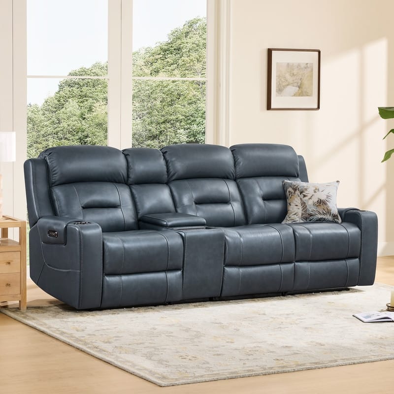 Spruce & Spring Genuine Leather Power Reclining Sofa with Wireless Charging