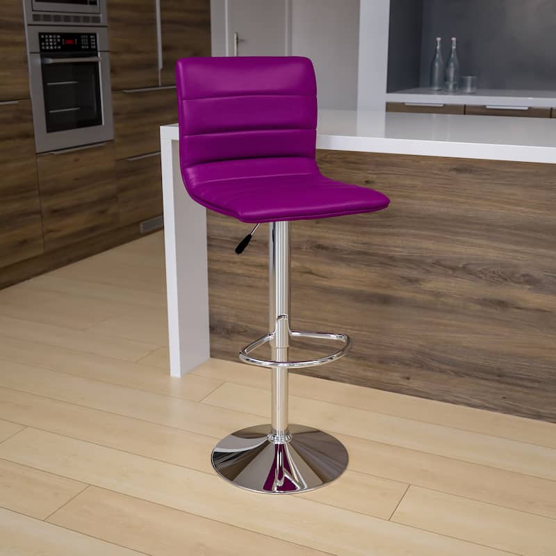 Modern Vinyl Stitch Back Adjustable Height Barstool - 16"W x 19"D x 35" - 44"H - Purple