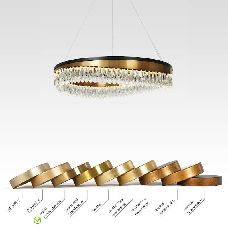 Modern 1-Light LED Crystal Chandelier Black Gold Drum Lights for Living Dining Room - D31.5" x H6"