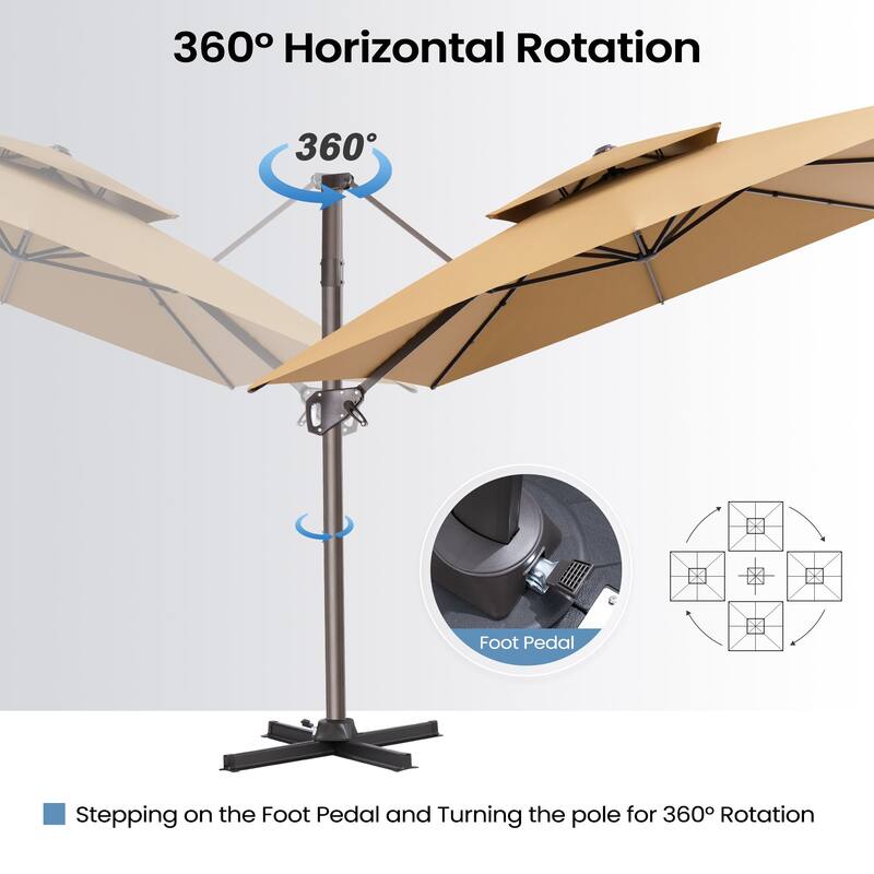 11 × 9 ft Outdoor Patio Cantilever Offset Dual Top Umbrella
