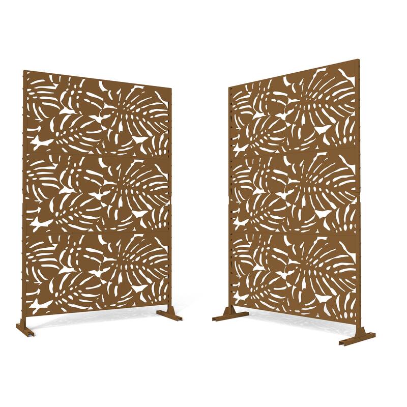 Outdoor Privacy Screen with Stand (Set of 2) - 11 Brown-2Set