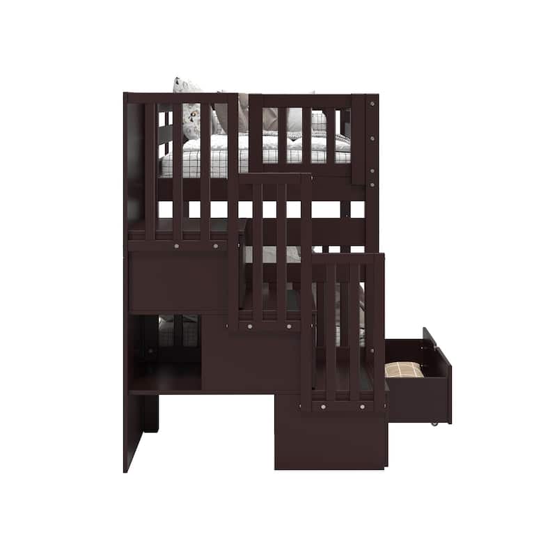 Taylor & Olive Trillium Twin over Twin Stairway Bunk Bed, 2 Drawers