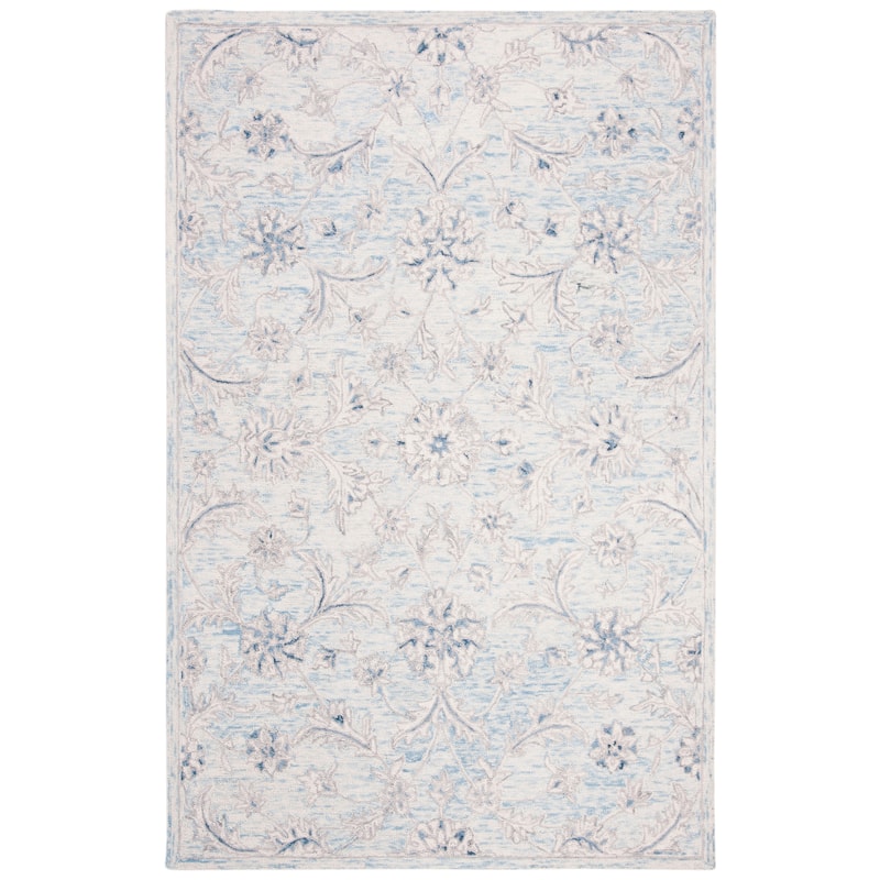 SAFAVIEH Handmade Micro-Loop Utta Wool Rug - 6' x 9' - Light Blue/Ivory
