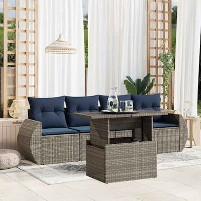 vidaXL Patio Sofa Set with Cushions and Table Outdoor 5 Piece Poly Rattan - 21.7 x 24.4 x 27.2
