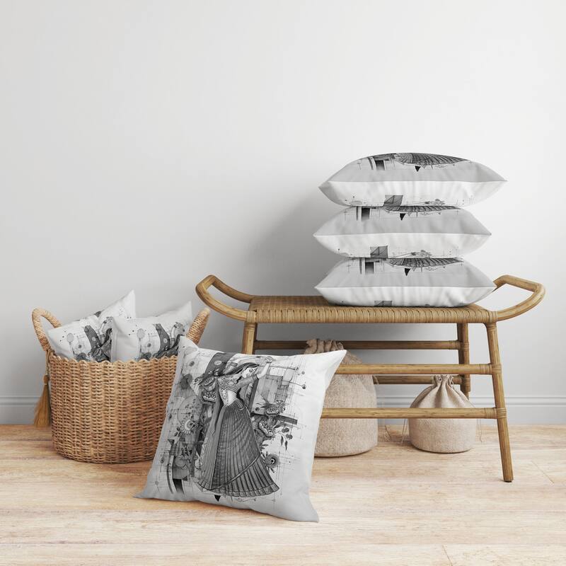 Gracefully Dancing Woman Faux Suede Reversible Throw Pillow Gray