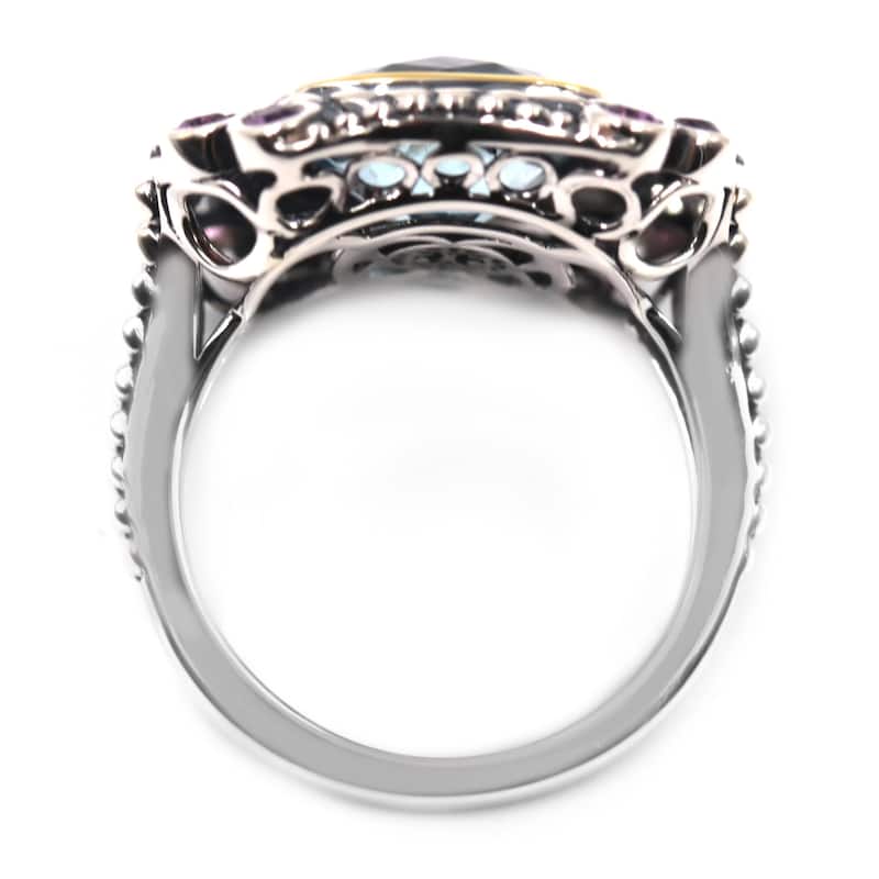 Sterling Silver 10mm Cushion Shaped Sky Blue Topaz Textured Ring