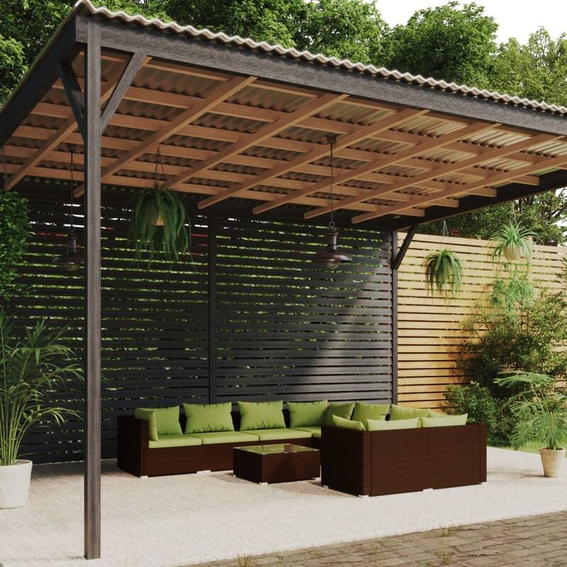 vidaXL Patio Lounge Set with Cushions Poly Rattan Brown - 27.6" x 27.6" x 24" - 27.6" x 27.6" x 24"