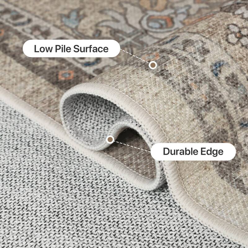 Mcow Botanical Collection Low-Pile Machine-Washable Non-Slip Area Rug