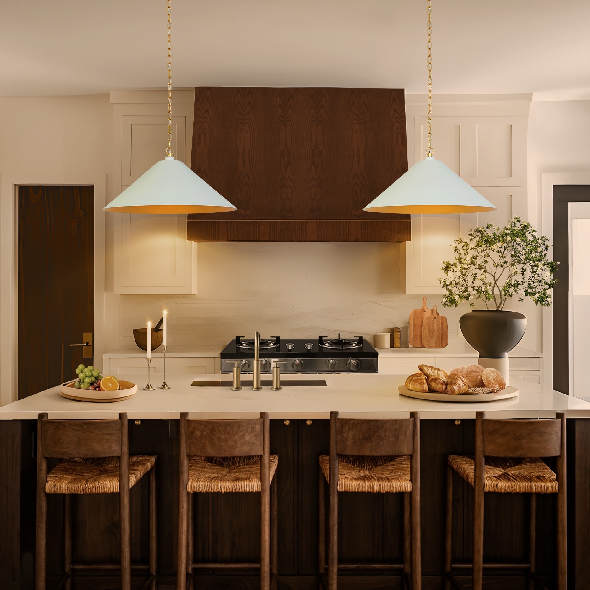 Modern Elegant 1-Light Large Pendant Light Fixtures Matte White and Gold  Cone Chandeliers for Kitchen Dining Room - Overstock - 42103935, image size:2000x2000