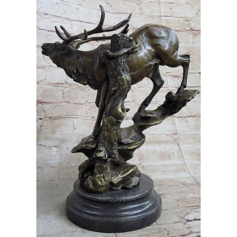 Bronze Marble Statue Elk Deer Stag Hunter Wildlife Art Sculpture Figure Lost Wax