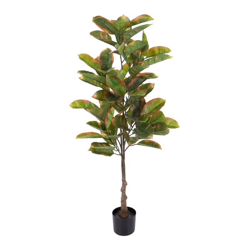 Artificial Rubber Plant - 51-Inch Faux Tree with Natural-Feel Leaves by Pure Garden (Variegated) - 51" - 51" - Variegated