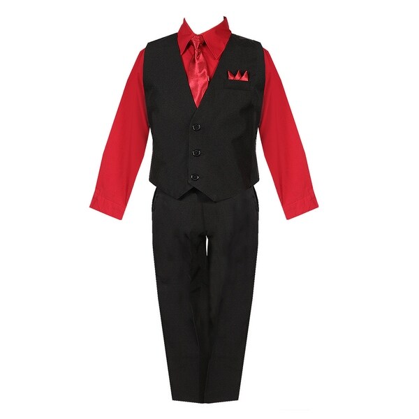 Shop Boys Black Red Shirt Vest Pants Neck Tie Pocket Hanky ...