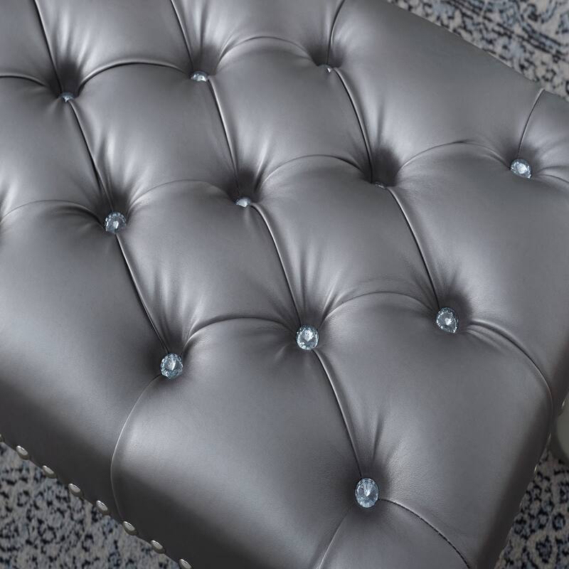 Tufted Fabric Upholstered Bench with Nailhead Trim