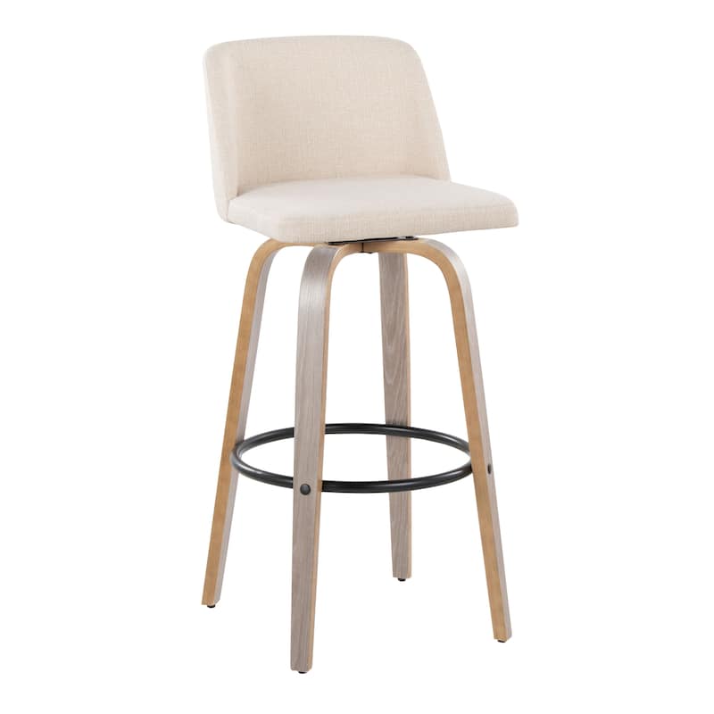 The Gray Barn Vallberga 30" Fixed-Height Bar Stool with Light Grey Wood Base (Set of 2) - Cream Noise Fabric/Round Black Footrest
