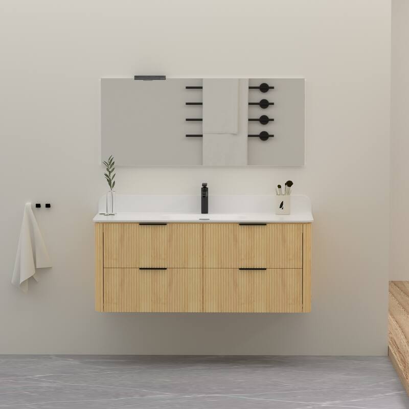48" Floating Bathroom Vanity with Integrated countertop Rectangulare Sink Solid Wood - 48 inch