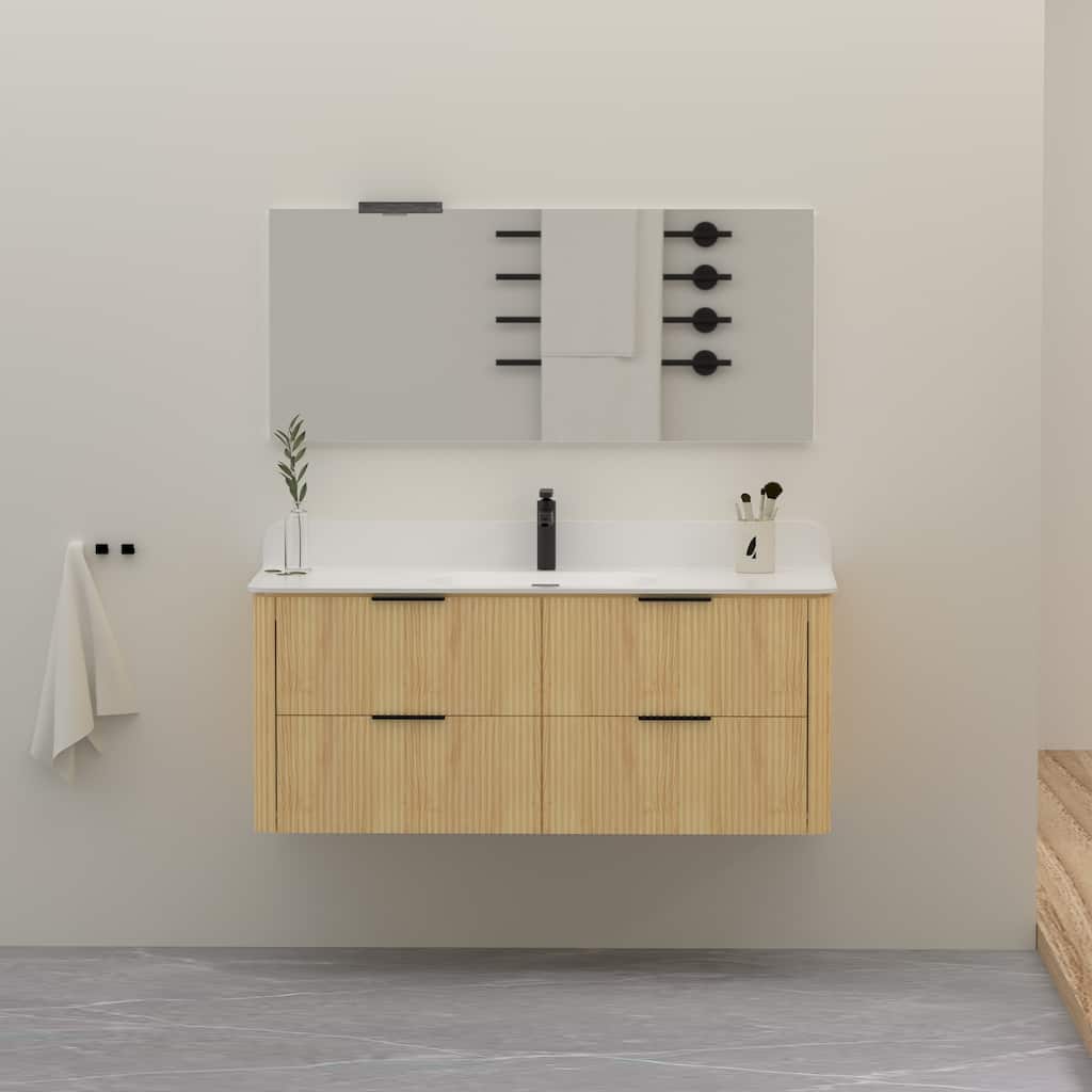 48" Floating Bathroom Vanity with Integrated countertop Rectangulare Sink Solid Wood - 48 inch