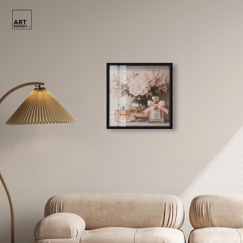 Peach Perfume Flowers in Vase Shadowbox by Art Remedy