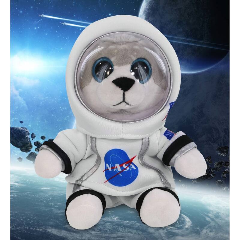 DolliBu Big Eyes Wolf Astronaut Plush with Space Helmet and NASA Suit - 6.5 inches