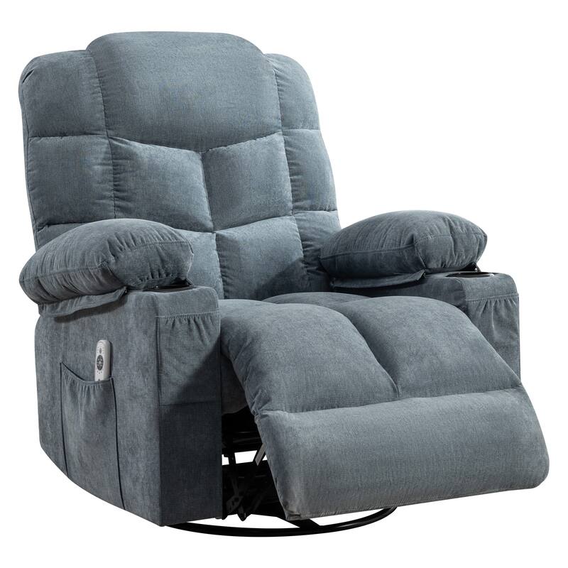 Swivel Massage Recliner Chair with Lumbar Heating, Oversized Lounge Sofa with Cup Holders, USB Port & 2 Side Pockets