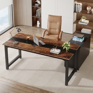70.8 Inches L-Shaped Executive Desk with Drawer and File Cabinet