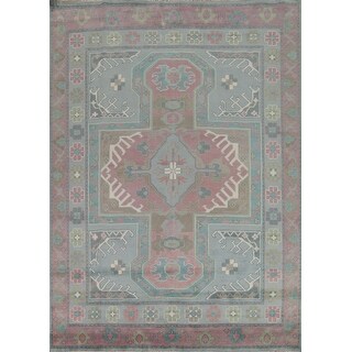 Blues Pink Geometric Oushak Indian Area Rug Handmade Wool Carpet - 8'0 ...