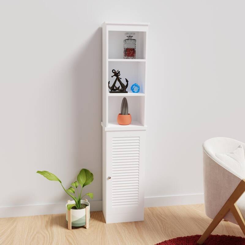 67 in. H Wood Freestanding Linen Cabinet with 3 Open Shelves and Door