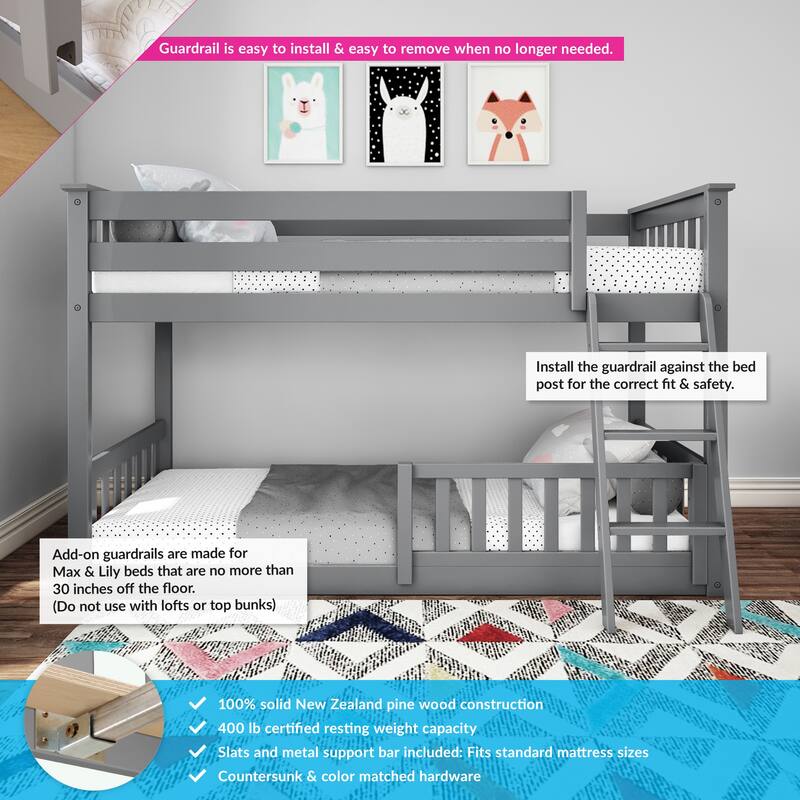 Max and Lily Twin over Twin Low Bunk with Guard Rails
