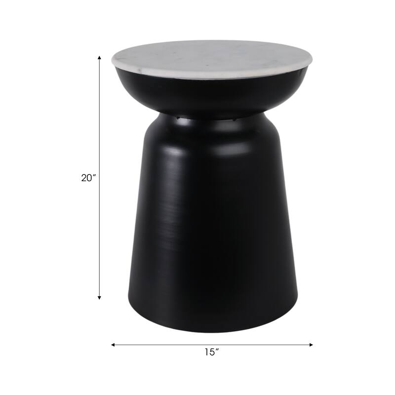 Metal Marble Round Top Drum End Table - Black, 20" - 20.0"