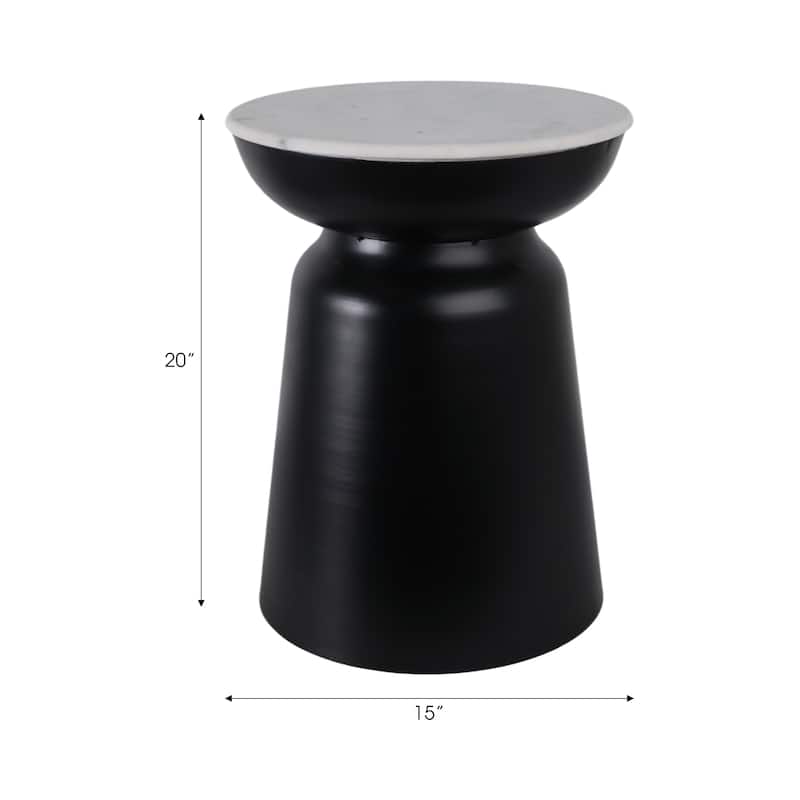 Modern Accent Table with Marble Top and Iron Base - 20" Black - 15" x 15" x 20"