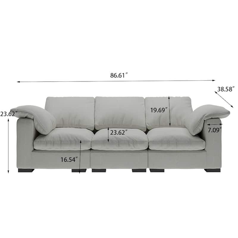 86.61'' Modern Farmhouse Deep 3-Seater Sofa, Track Arm Couch, Linen Fabric Sofa